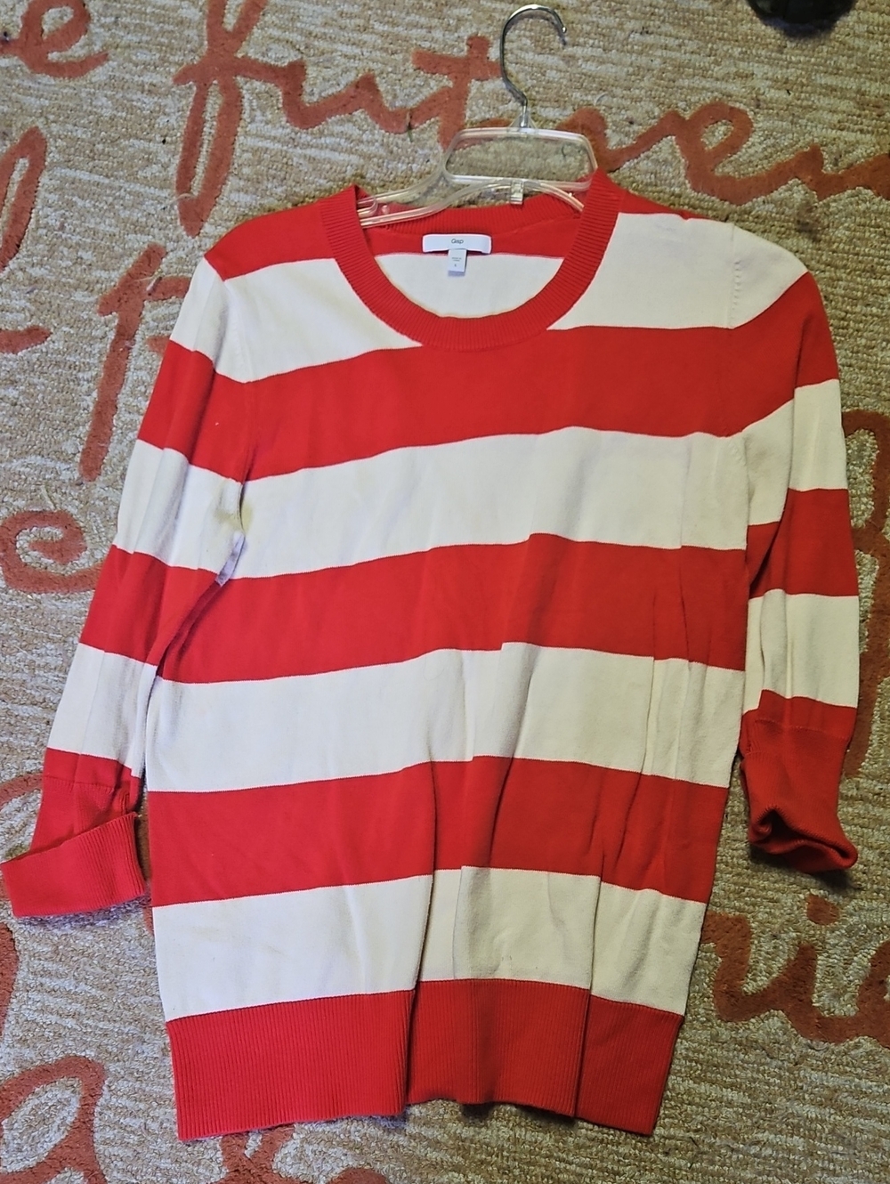 Red and White Striped Crewneck Sweater